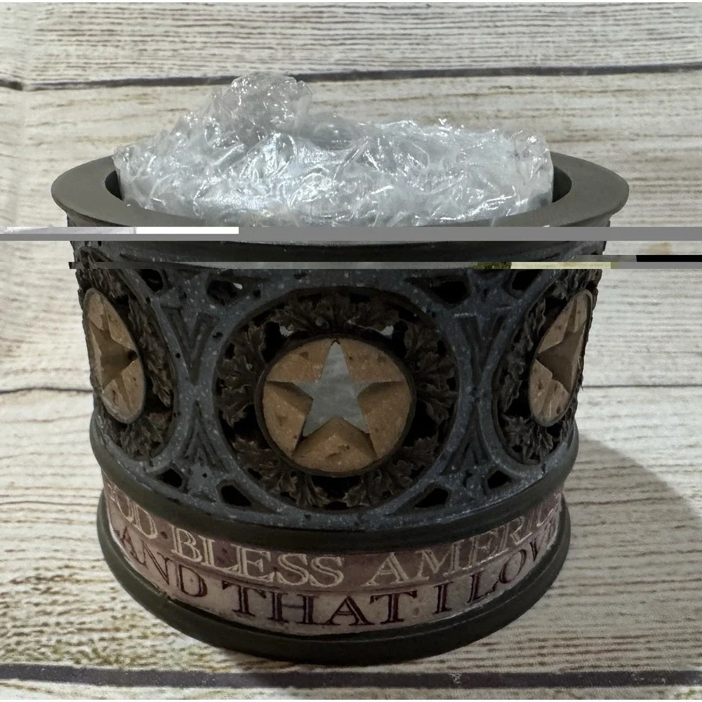 Demdaco Heartstone Votive Candle Holder God Bless America Patriotic Star NIB Tb8
